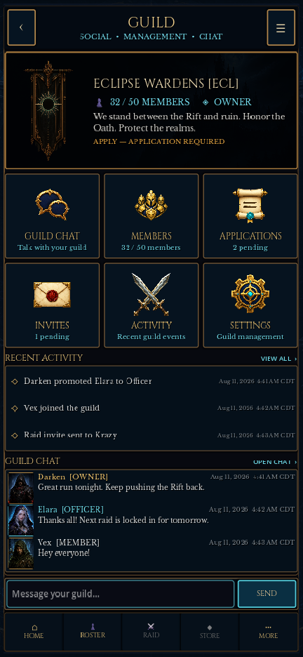 Aetherwake guild dashboard