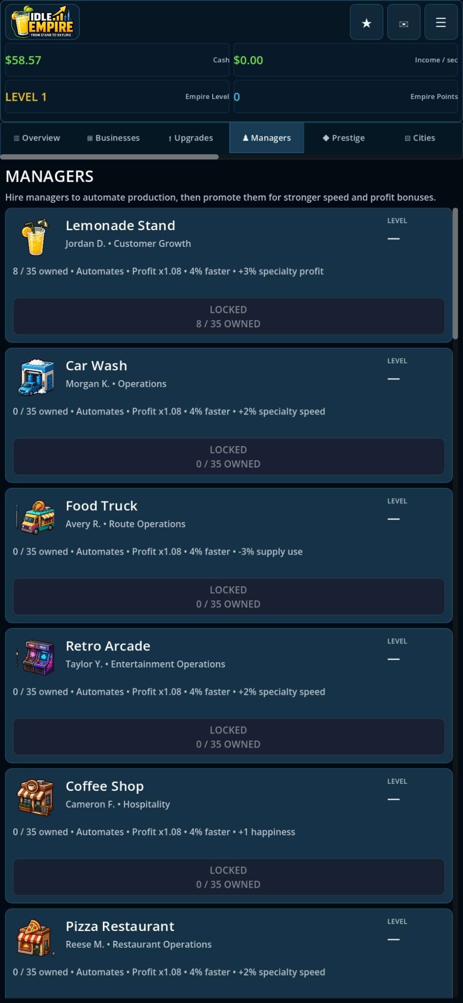 Prestige screen
